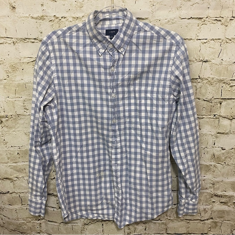 J Crew Blue White Plaid Cotton Button Down Shirt